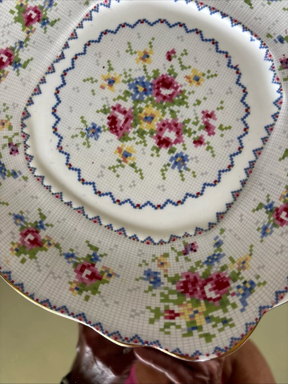 Vintage Royal Albert Gold Trimmed Cake Plate Petit Point Cross Stitch Pattern